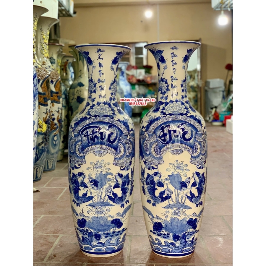 Lọ Lục bình nhỏ sứ Phúc Đức men lam 1m2