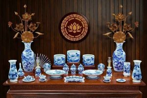 Bát hương Bát Tràng men lam cao cấp