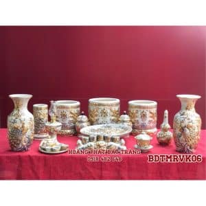 Bát hương men rạn đắp nổi vẽ vàng 24k