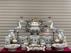 Bộ đồ thờ men rạn đắp nổi số 14 Bát Tràng