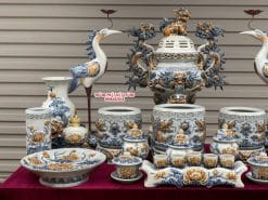 Bộ đồ thờ men rạn đắp nổi số 14 Bát Tràng