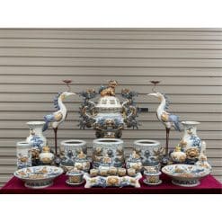 Bộ đồ thờ men rạn đắp nổi số 14 Bát Tràng