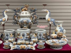 Bộ đồ thờ men rạn đắp nổi số 14 Bát Tràng