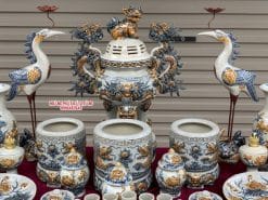 Bộ đồ thờ men rạn đắp nổi số 14 Bát Tràng