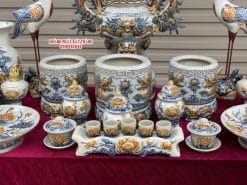 Bộ đồ thờ men rạn đắp nổi số 14 Bát Tràng