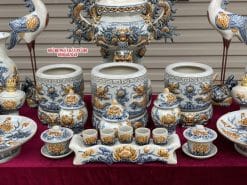 Bộ đồ thờ men rạn đắp nổi số 14 Bát Tràng