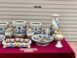 Bộ đồ thờ men rạn đắp nổi số 03