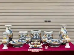 Bộ đồ thờ men rạn đắp nổi số 04 Bát Tràng