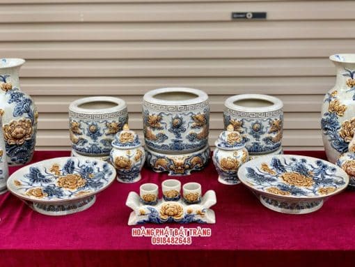 Bộ đồ thờ men rạn đắp nổi số 04