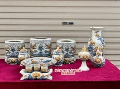 Bộ đồ thờ men rạn đắp nổi số 04