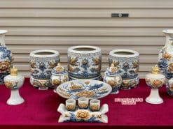 Bộ đồ thờ men rạn đắp nổi số 05 Bát Tràng