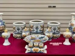 Bộ đồ thờ men rạn đắp nổi số 05 Bát Tràng