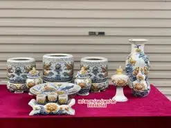 Bộ đồ thờ men rạn đắp nổi số 05 Bát Tràng