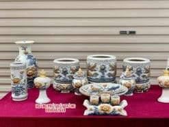 Bộ đồ thờ men rạn đắp nổi số 05 Bát Tràng