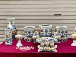 Bộ đồ thờ men rạn đắp nổi số 05 Bát Tràng
