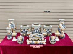 Bộ đồ thờ men rạn đắp nổi số 06 Bát Tràng