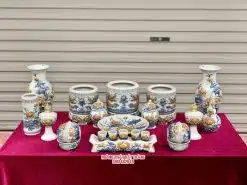 Bộ đồ thờ men rạn đắp nổi số 06 Bát Tràng