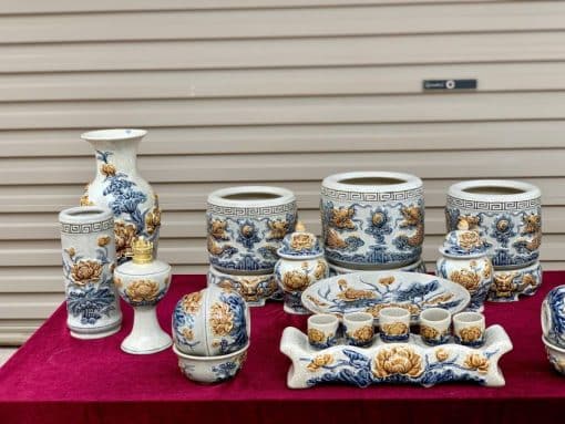 Bộ đồ thờ men rạn đắp nổi số 06 Bát Tràng