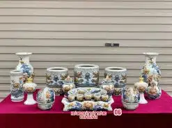 Bộ đồ thờ men rạn đắp nổi số 06 Bát Tràng