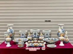 Bộ đồ thờ men rạn đắp nổi số 08 Bát Tràng