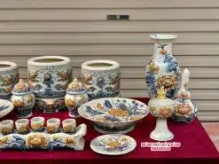 Bộ đồ thờ men rạn đắp nổi số 08 Bát Tràng