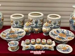 Bộ đồ thờ men rạn đắp nổi số 08 Bát Tràng