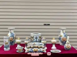 Bộ đồ thờ men rạn đắp nổi số 09 Bát Tràng