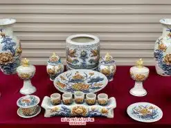 Bộ đồ thờ men rạn đắp nổi số 09 Bát Tràng