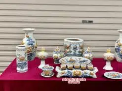 Bộ đồ thờ men rạn đắp nổi số 09 Bát Tràng