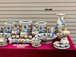 Bộ đồ thờ men rạn đắp nổi số 01