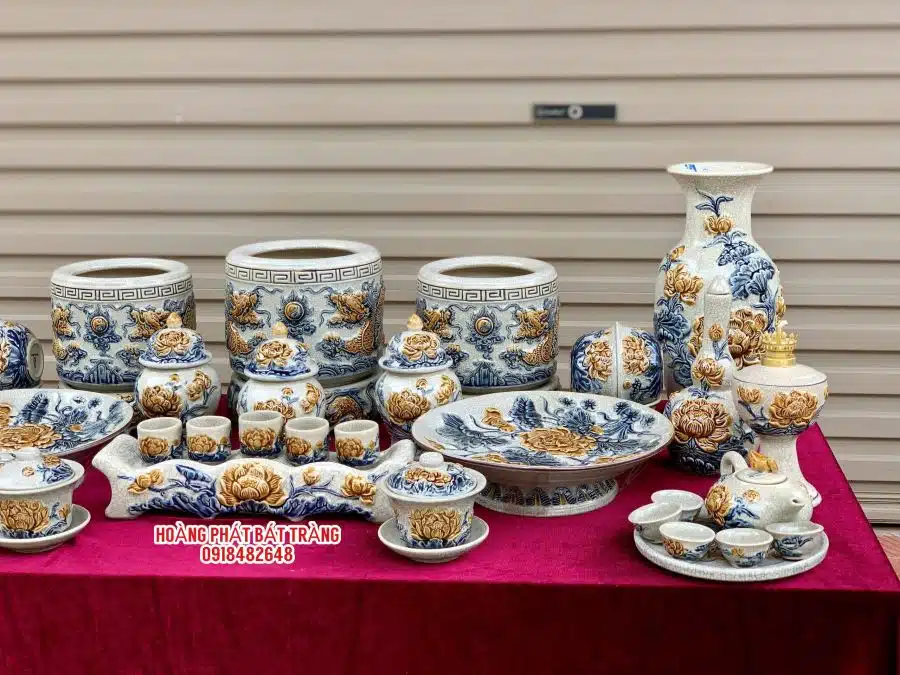 Bộ đồ thờ men rạn đắp nổi số 01