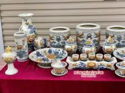 Bộ đồ thờ men rạn đắp nổi số 01