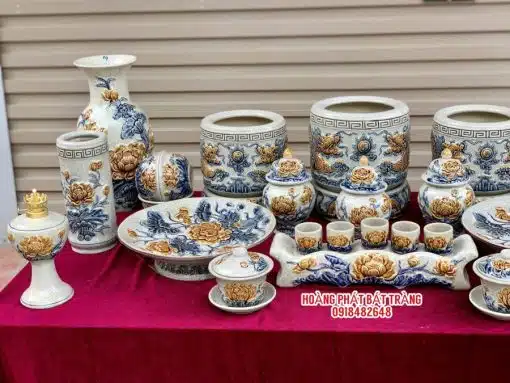 Bộ đồ thờ men rạn đắp nổi số 01