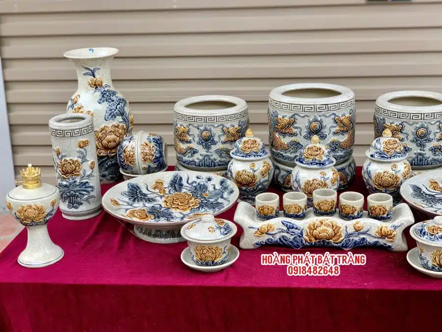 Bộ đồ thờ men rạn đắp nổi số 01