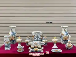 Bộ đồ thờ men rạn đắp nổi số 10 Bát Tràng