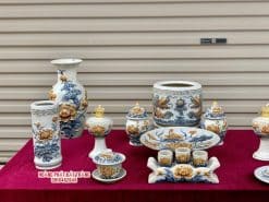 Bộ đồ thờ men rạn đắp nổi số 10 Bát Tràng