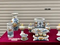 Bộ đồ thờ men rạn đắp nổi số 10 Bát Tràng