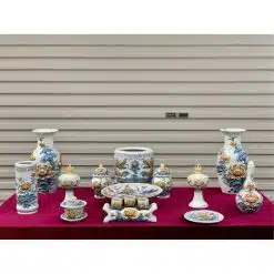 Bộ đồ thờ men rạn đắp nổi số 10 Bát Tràng