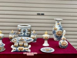 Bộ đồ thờ men rạn đắp nổi số 10 Bát Tràng