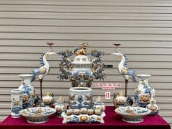 Bộ đồ thờ men rạn đắp nổi số 11 Bát Tràng