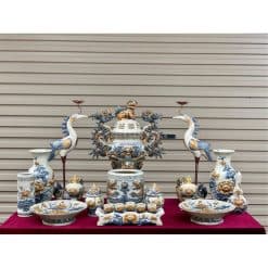 Bộ đồ thờ men rạn đắp nổi số 11 Bát Tràng