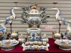 Bộ đồ thờ men rạn đắp nổi số 11 Bát Tràng