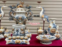 Bộ đồ thờ men rạn đắp nổi số 11 Bát Tràng