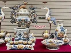 Bộ đồ thờ men rạn đắp nổi số 11 Bát Tràng