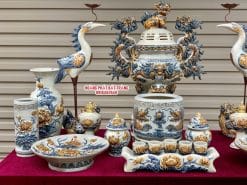 Bộ đồ thờ men rạn đắp nổi số 11 Bát Tràng