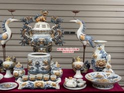 Bộ đồ thờ men rạn đắp nổi số 12 Bát Tràng