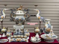 Bộ đồ thờ men rạn đắp nổi số 12 Bát Tràng