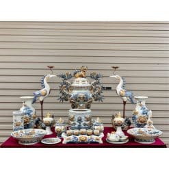 Bộ đồ thờ men rạn đắp nổi số 12 Bát Tràng