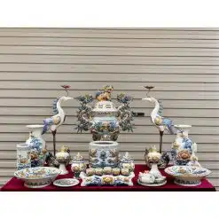 Bộ đồ thờ men rạn đắp nổi số 12 Bát Tràng