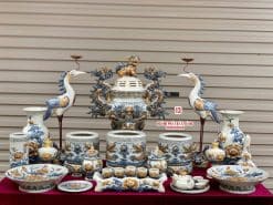 Bộ đồ thờ men rạn đắp nổi số 13 Bát Tràng